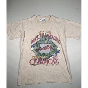 Vintage Atlanta Braves Shirt Mens Large Gray MLB Baseball Salem 1991 Champs